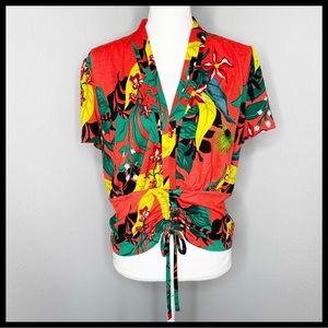 NWT INC International Concepts Womens Red Floral Short Sleeve Blouse Sz …